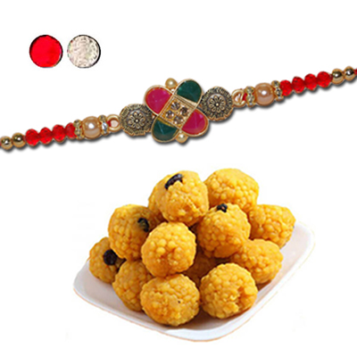 "Rakhi -ZR-5230 A  (Single Rakhi), 500gms of Laddu - Click here to View more details about this Product